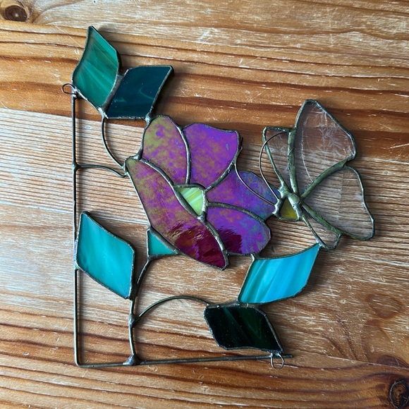 Vintage Stained Glass Floral Art Piece - Picture 3 of 3